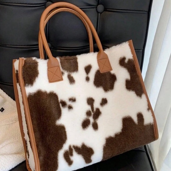 Handbags - Brown and White Cow Print Tote Bag SPRING SALE💕
